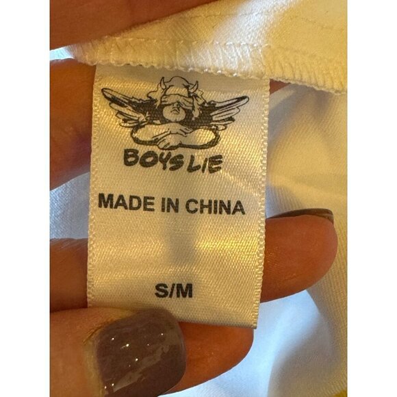 Boys Lie Shirt Women Medium White Satin Collared Button Down Bridezilla Top NWOT - Picture 7 of 14